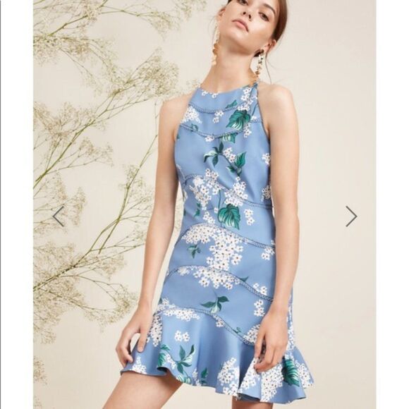 Keepsake Wild Thoughts Summer Dress Size L Blue Floral Mini - Picture 1 of 15